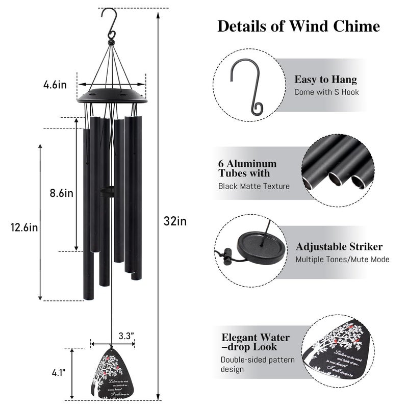 Howarmer Sympathy Wind Chimes for Loss of Loved One, 32" Memorial Windchimes for Outside, Bereavement Gifts in Memory of Mother Father,Outdoor Chimes Home Garden Patio Decor - Image 3