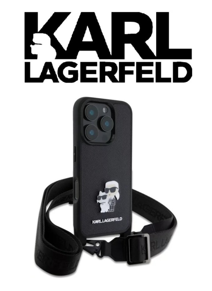 CG MOBILE iPhone 16 Pro Max Back Cover, Luxury French Design with Hand Strap, Original Logo and Leather Design, Approved by Global Brand Karl Lagerfeld (KARL LAGERFELD). From CG Mobile. Black  - Image 2
