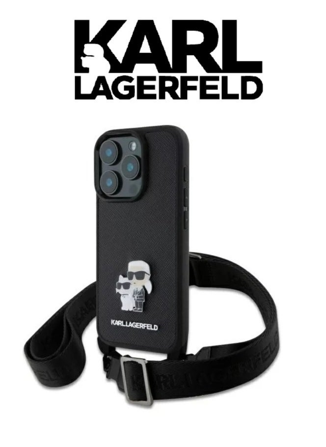 CG MOBILE iPhone 16 Pro Max Back Cover, Luxury French Design with Hand Strap, Original Logo and Leather Design, Approved by Global Brand Karl Lagerfeld (KARL LAGERFELD). From CG Mobile. Black  - Image 3