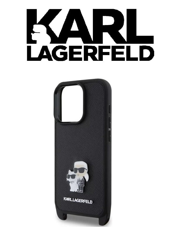 CG MOBILE iPhone 16 Pro Max Back Cover, Luxury French Design with Hand Strap, Original Logo and Leather Design, Approved by Global Brand Karl Lagerfeld (KARL LAGERFELD). From CG Mobile. Black  - Image 4