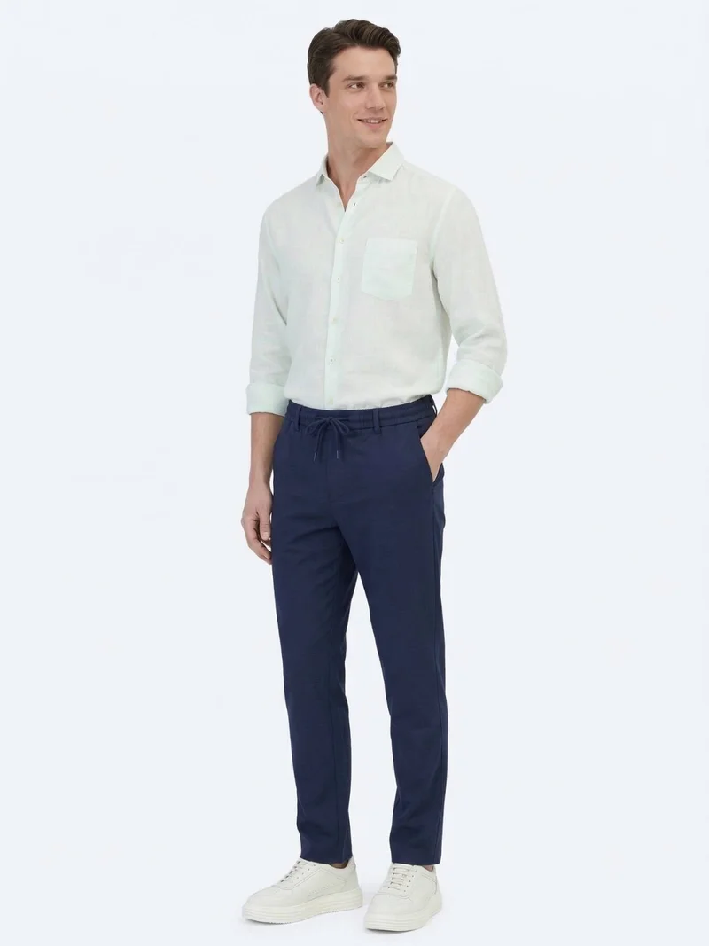 Kip See Green Plain Regular Fit Long Weaving Casual Cotton Blended Shirt