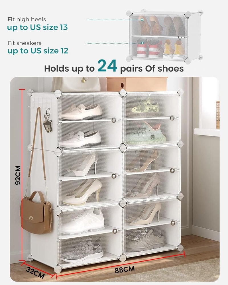 LiveCool Shoe Rack Plastic, 12-Layer Shoes Rack for Home Plastic, Closed Shoe Rack with Door&Metal Hook, Soft PP Plastic Shoe Stand Organiser Sneakers/Heels/Slippers on Bedroom Entryway,White (SR-W12) - Image 2