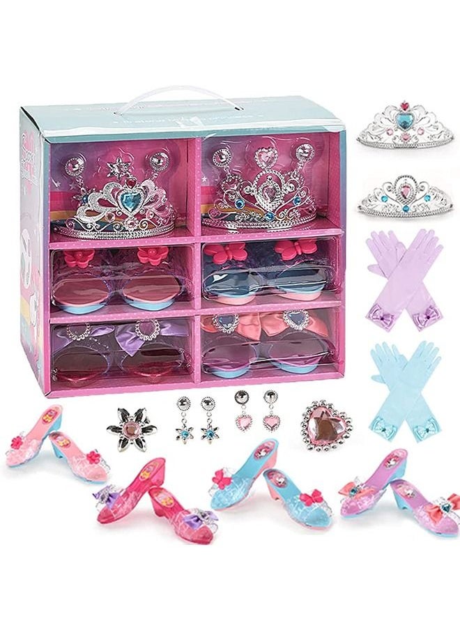 Beauenty - Princess Dress Up Clothes For Little Girls Princess Toys,Toddler Toys For Girls - Kids Pretend Play Includes 4 Pairs Princess Shoes, Rings, Earrings, Crown - Gifts For 3,4,5, Year Old Girls - Image 1