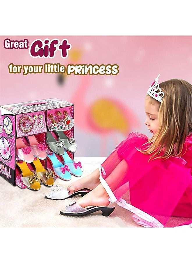 Beauenty - Princess Dress Up Clothes For Little Girls Princess Toys,Toddler Toys For Girls - Kids Pretend Play Includes 4 Pairs Princess Shoes, Rings, Earrings, Crown - Gifts For 3,4,5, Year Old Girls - Image 1
