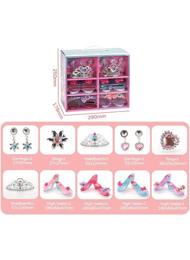 Beauenty - Princess Dress Up Clothes For Little Girls Princess Toys,Toddler Toys For Girls - Kids Pretend Play Includes 4 Pairs Princess Shoes, Rings, Earrings, Crown - Gifts For 3,4,5, Year Old Girls - Image 1