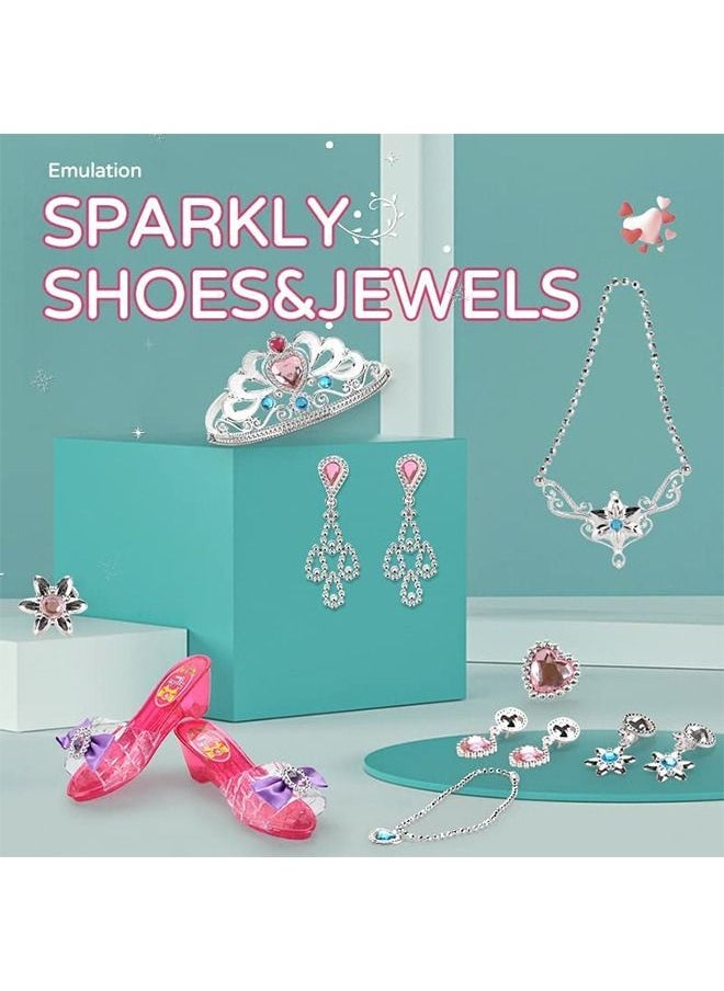 Beauenty - Princess Dress Up Clothes For Little Girls Princess Toys,Toddler Toys For Girls - Kids Pretend Play Includes 4 Pairs Princess Shoes, Rings, Earrings, Crown - Gifts For 3,4,5, Year Old Girls - Image 1