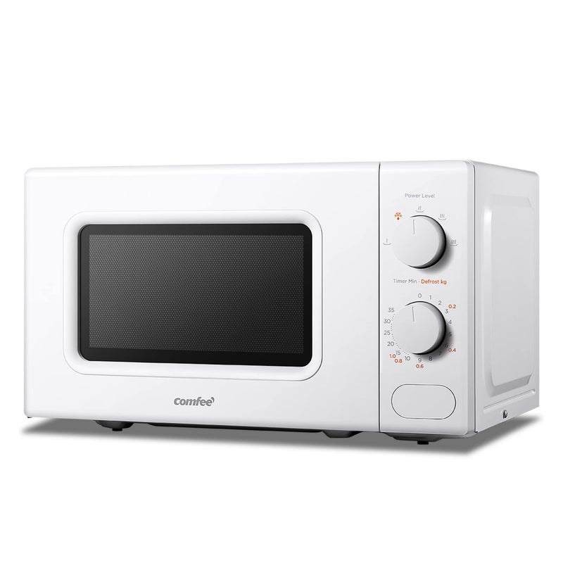 COMFEE' 700W 20L White Microwave Oven With 5 Cooking Power Levels, Quick Defrost Function, And Kitchen Manual Timer - Compact Design CM-M202CC(WH) - Image 1