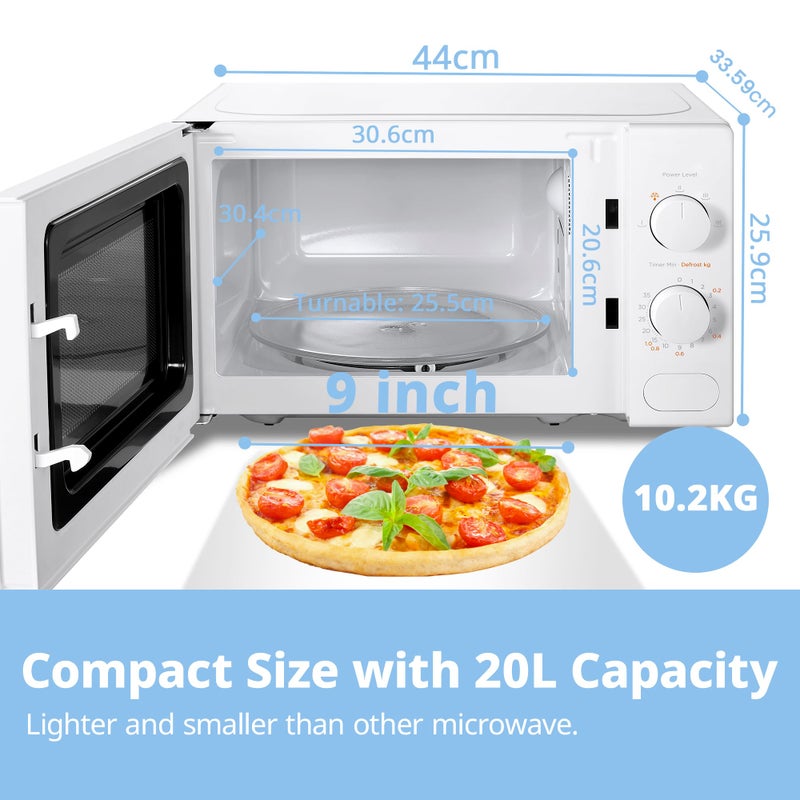 COMFEE' 700W 20L White Microwave Oven With 5 Cooking Power Levels, Quick Defrost Function, And Kitchen Manual Timer - Compact Design CM-M202CC(WH) - Image 5