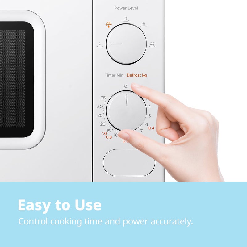 COMFEE' 700W 20L White Microwave Oven With 5 Cooking Power Levels, Quick Defrost Function, And Kitchen Manual Timer - Compact Design CM-M202CC(WH) - Image 4