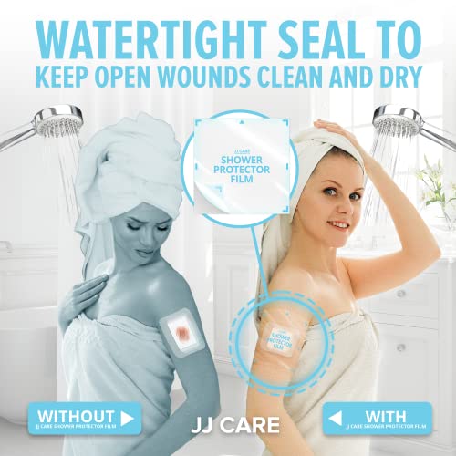 JJ CARE Shower Protector [Pack of 14], 9x9 Dialysis Catheter Shower Shileds Wound Cover, PICC Line Water Barrier, Colostomy Waterproof Bandage Protector, 2 Week Supply - Image 2