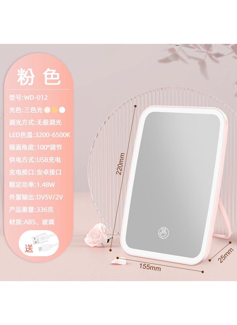 Generic - led Makeup Mirror with Lamp Desktop Internet Celebrity Womens Small Mirror ins Style Dormitory Desktop Portable Small Dressing MirrorPink (three-color light) Pink (three-color light) - Image 1