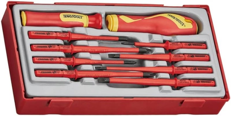 Teng Tools 10 Piece 1000 Volt Insulated Screwdriver Set - Slotted, Phillips, Pozidriv