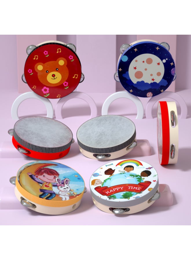 Orff Musical Instrument Children's Small Tambourine Wooden Baby Hand Drum Kindergarten Teacher Performances Linggu-Color:Grass Skirt Girl( 7.5inch Cm)  - Image 5