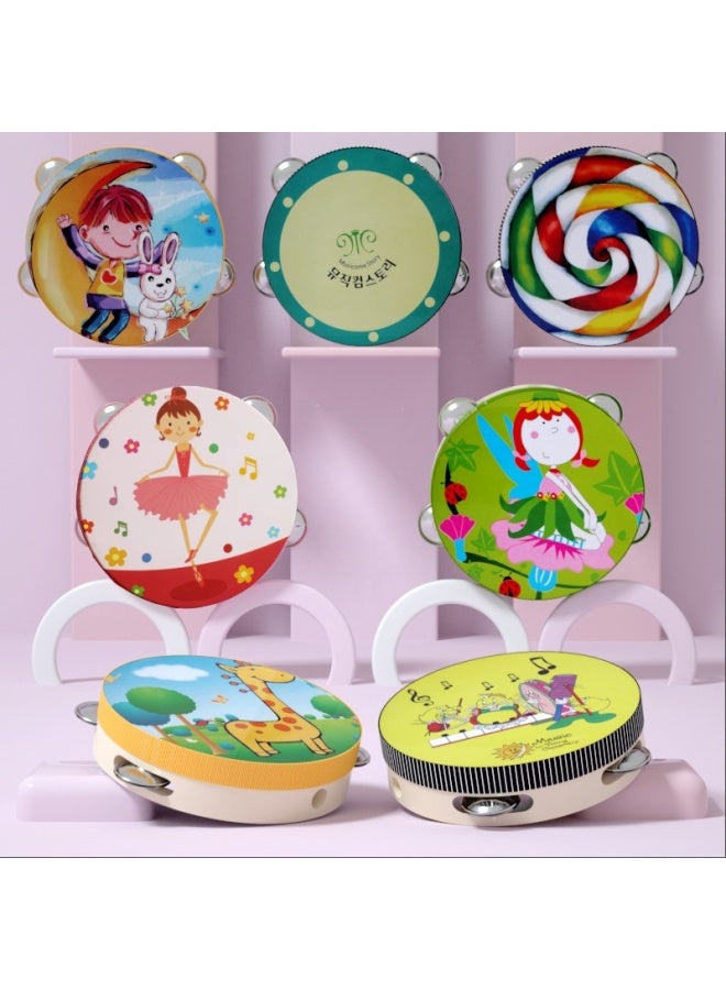 Orff Musical Instrument Children's Small Tambourine Wooden Baby Hand Drum Kindergarten Teacher Performances Linggu-Color:Grass Skirt Girl( 7.5inch Cm)  - Image 4