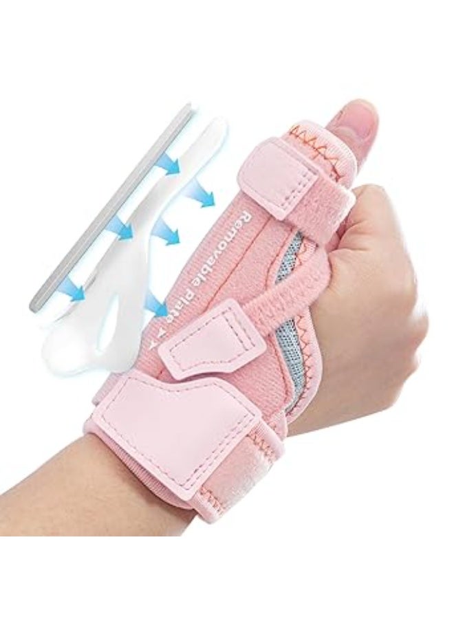دعامة إبهام جديدة مطورة 2 في 1 قابلة للإزالة – جبيرة إبهام سبيكا لليد اليمنى أو اليسرى مع 3 مستويات من الثبات – دعم قابل للعكس لمفصل CMC لتخفيف آلام التهاب أوتار دي كويرفين وإصبع الزناد – تصميم مريح وقابل للتنفس مع أحزمة قابلة للتعديل – مقاس S/M، لون بينك - Image 1