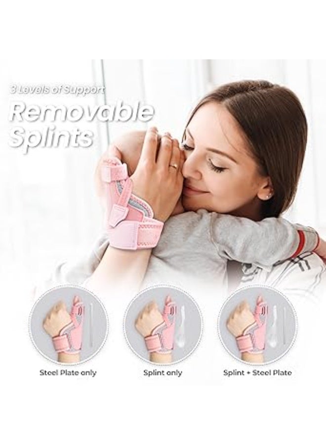 دعامة إبهام جديدة مطورة 2 في 1 قابلة للإزالة – جبيرة إبهام سبيكا لليد اليمنى أو اليسرى مع 3 مستويات من الثبات – دعم قابل للعكس لمفصل CMC لتخفيف آلام التهاب أوتار دي كويرفين وإصبع الزناد – تصميم مريح وقابل للتنفس مع أحزمة قابلة للتعديل – مقاس S/M، لون بينك - Image 3