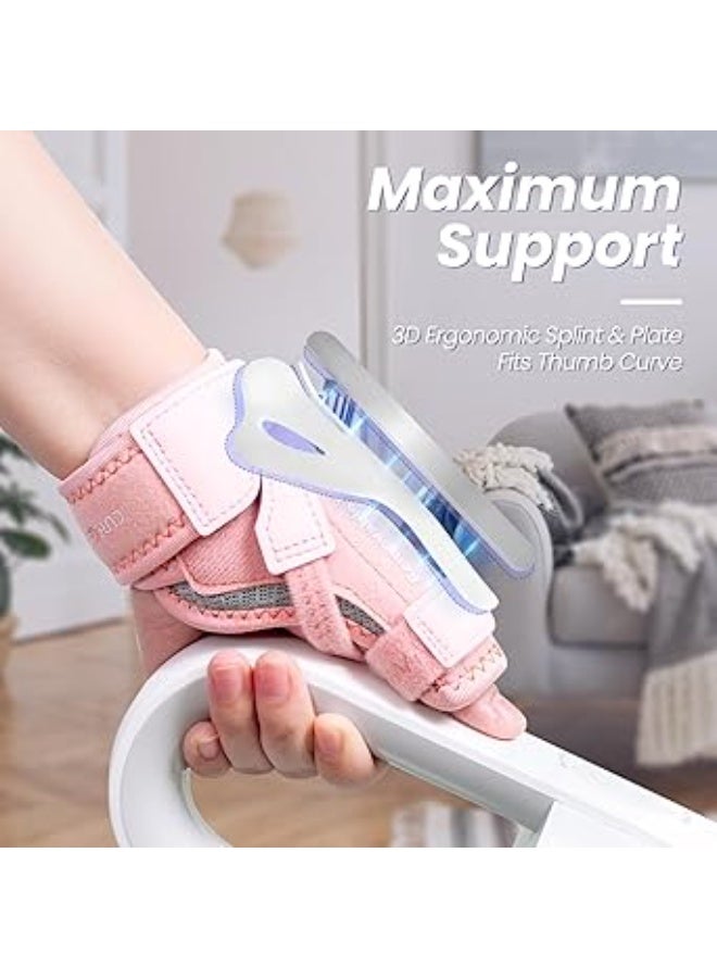 دعامة إبهام جديدة مطورة 2 في 1 قابلة للإزالة – جبيرة إبهام سبيكا لليد اليمنى أو اليسرى مع 3 مستويات من الثبات – دعم قابل للعكس لمفصل CMC لتخفيف آلام التهاب أوتار دي كويرفين وإصبع الزناد – تصميم مريح وقابل للتنفس مع أحزمة قابلة للتعديل – مقاس S/M، لون بينك - Image 5