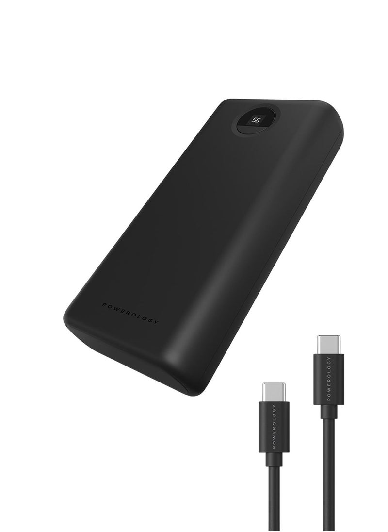 Powerology - 30000mAh Portable Power Bank, Ultra High Capacity, Portable Powerbank with Type-C to Type-C Cable, Fast Charging,  Slim Design, Compatible wit iPhone, Android, AirPods, iPad, and More - Black - Image 1