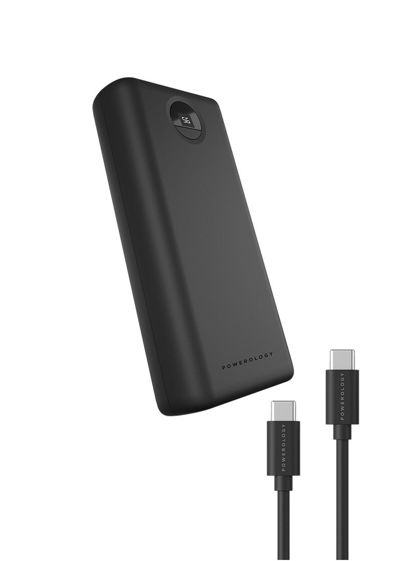Powerology - 30000mAh Portable Power Bank, Ultra High Capacity, Portable Powerbank with Type-C to Type-C Cable, Fast Charging,  Slim Design, Compatible wit iPhone, Android, AirPods, iPad, and More - Black - Image 1