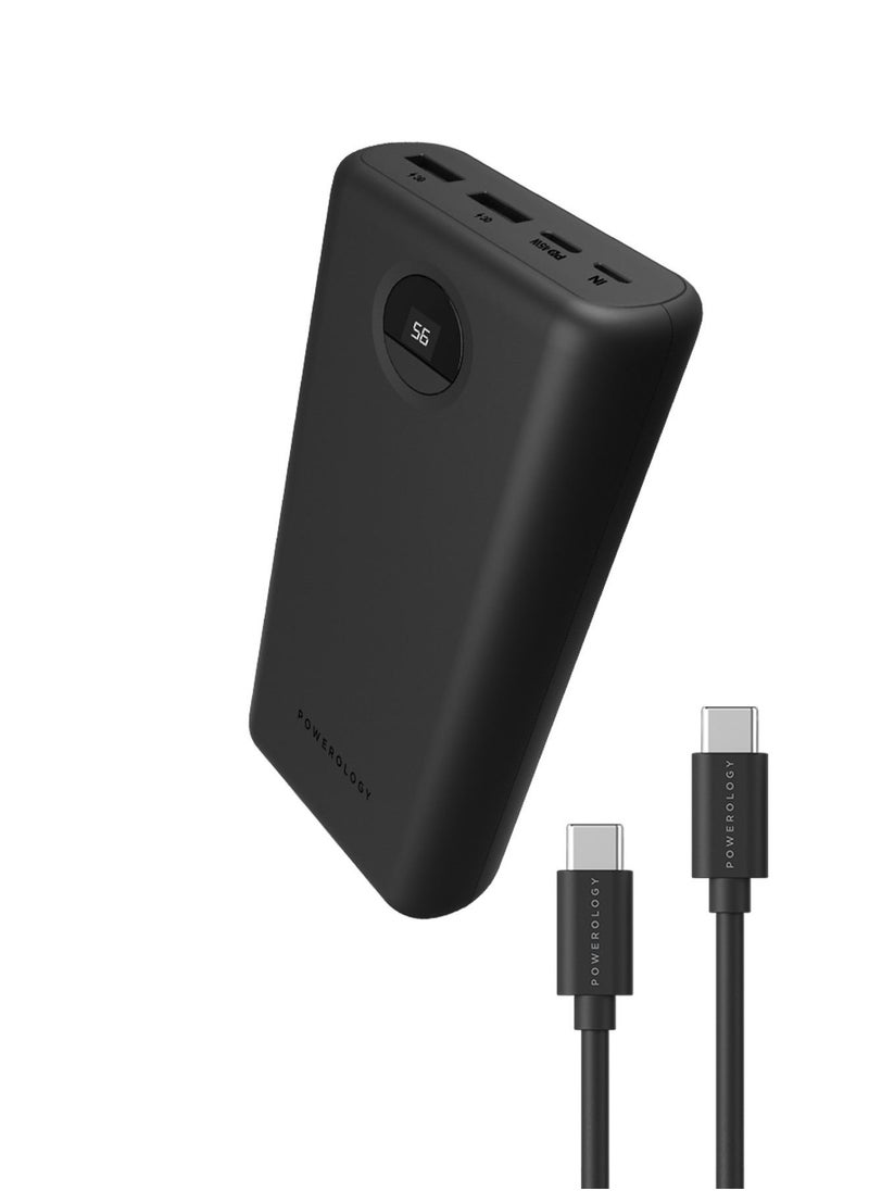 Powerology - 30000mAh Portable Power Bank, Ultra High Capacity, Portable Powerbank with Type-C to Type-C Cable, Fast Charging,  Slim Design, Compatible wit iPhone, Android, AirPods, iPad, and More - Black - Image 1