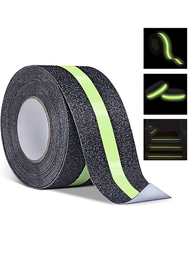 FengSVMA Anti Slip Safety Grip Tape 2inx16.4ft Green Glowing in The Dark Non Skid Stage Safety Tape High Traction Grit Stairs Tape Hazard Caution Warning Tape for Steps (2"×16.4, Green&Black) - Image 1