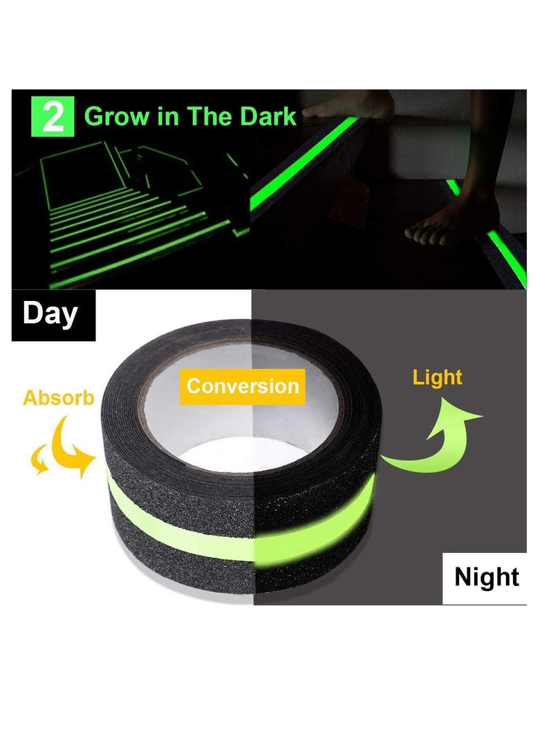 FengSVMA Anti Slip Safety Grip Tape 2inx16.4ft Green Glowing in The Dark Non Skid Stage Safety Tape High Traction Grit Stairs Tape Hazard Caution Warning Tape for Steps (2"×16.4, Green&Black) - Image 3