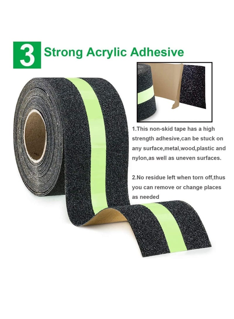 FengSVMA Anti Slip Safety Grip Tape 2inx16.4ft Green Glowing in The Dark Non Skid Stage Safety Tape High Traction Grit Stairs Tape Hazard Caution Warning Tape for Steps (2"×16.4, Green&Black) - Image 4
