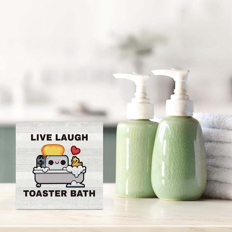 Zopedia Funny Bathroom Decor Live Laugh Toaster Bath Sign Dark Humor Fans Gift Half Bathroom Toilet Farmhouse Restroom Guest Bathroom Shelves Decoration Wood Sign 5 x 5 inch - Image 4