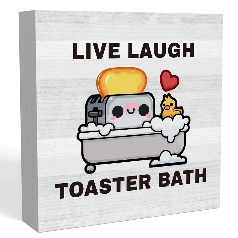 Zopedia Funny Bathroom Decor Live Laugh Toaster Bath Sign Dark Humor Fans Gift Half Bathroom Toilet Farmhouse Restroom Guest Bathroom Shelves Decoration Wood Sign 5 x 5 inch - Image 1