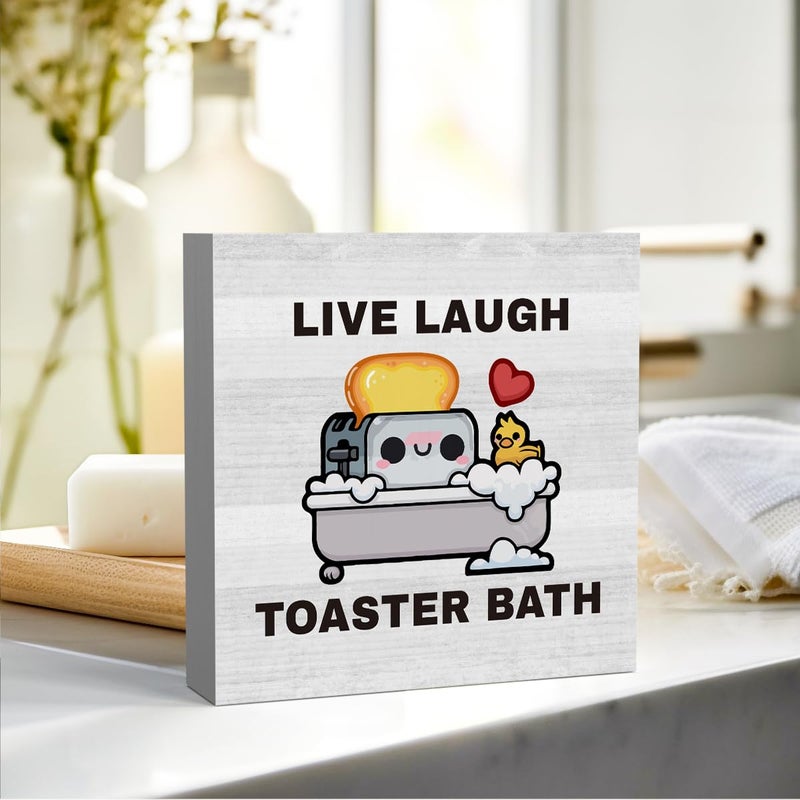 Zopedia Funny Bathroom Decor Live Laugh Toaster Bath Sign Dark Humor Fans Gift Half Bathroom Toilet Farmhouse Restroom Guest Bathroom Shelves Decoration Wood Sign 5 x 5 inch - Image 3