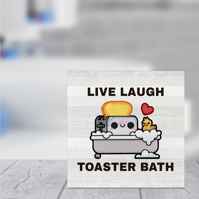 Zopedia Funny Bathroom Decor Live Laugh Toaster Bath Sign Dark Humor Fans Gift Half Bathroom Toilet Farmhouse Restroom Guest Bathroom Shelves Decoration Wood Sign 5 x 5 inch - Image 5