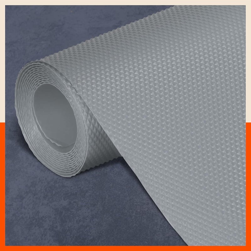 Bathla بطانات الرفوف - (45 سم × 1.5 م لفة) حصائر مطبخ مضادة للانزلاق من EVA بدرجة غذائية - بطانات أدراج مقاومة للماء للمطبخ، الطاولة، الثلاجة - قابلة لإعادة الاستخدام وسهلة القطع (ملمس ماسي، رمادي فاتح) - Image 1