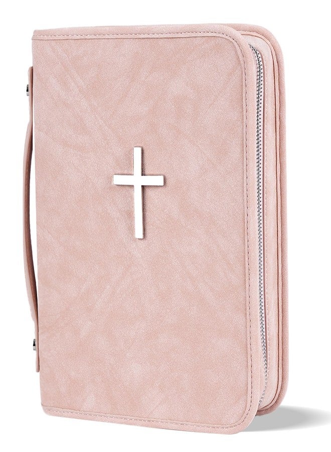 HFLZBRO Vegan Leather Bible Cover Case, Bible Bag with Phone Pocket, Bible Case for Men Women, Christian Gift Box Packaging (Pink) - Image 1