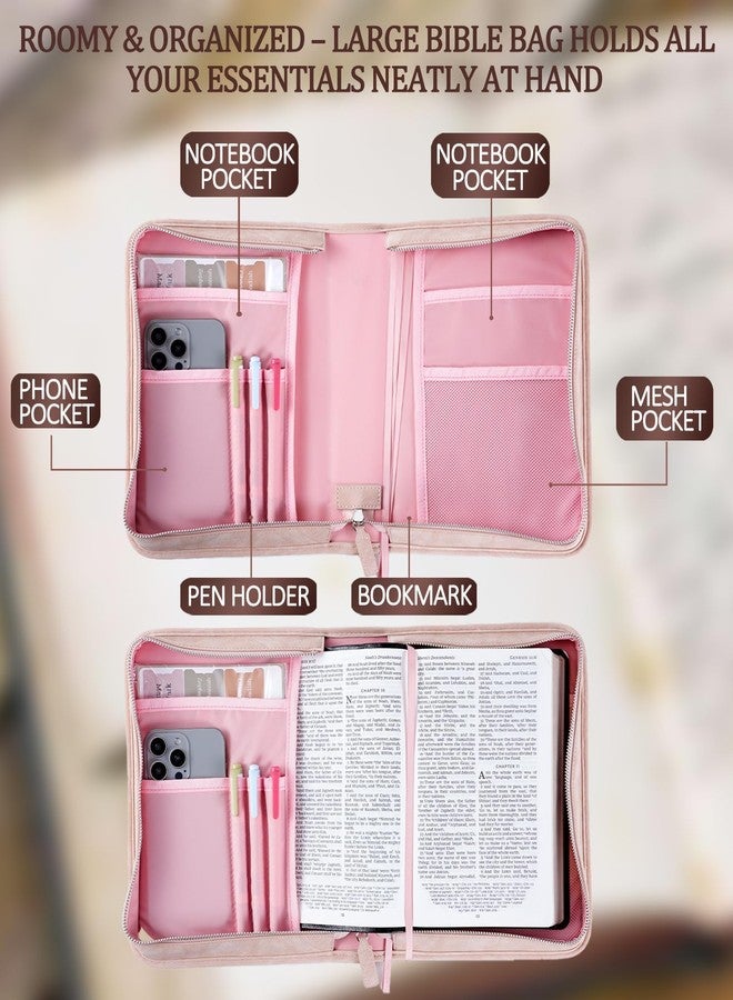 HFLZBRO Vegan Leather Bible Cover Case, Bible Bag with Phone Pocket, Bible Case for Men Women, Christian Gift Box Packaging (Pink) - Image 4