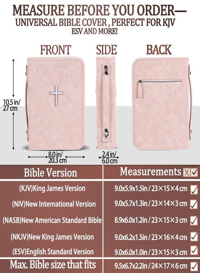 HFLZBRO Vegan Leather Bible Cover Case, Bible Bag with Phone Pocket, Bible Case for Men Women, Christian Gift Box Packaging (Pink) - Image 3