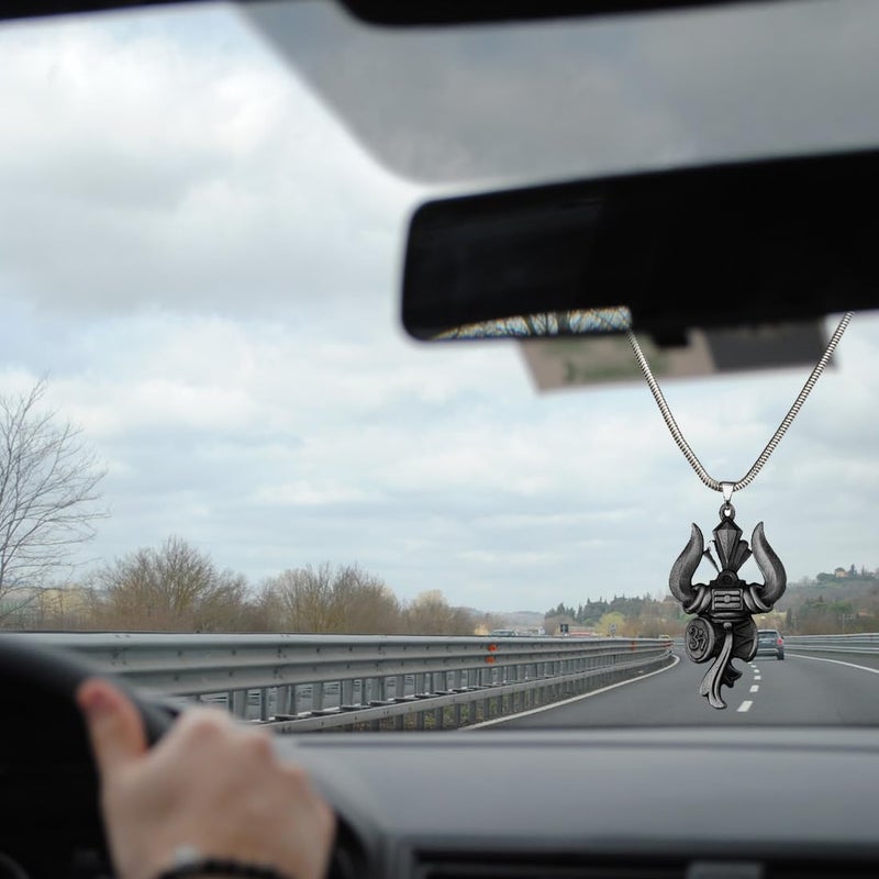 M Men Style Lord Shiv Trishul Damaru Om Grey Car Dashboard Showpiece Hanging Car Interior Deco Rear-Mirror Hanging for Men and Women - Image 4