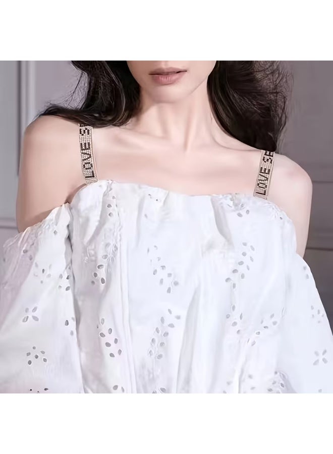 حمالات حمالة صدر بديلة مرصعة بفصوص كريستال لامعة - إكسسوار حريمي قابل للتعديل لفساتين السهرة والملابس المفتوحة - زوج واحد - Image 3