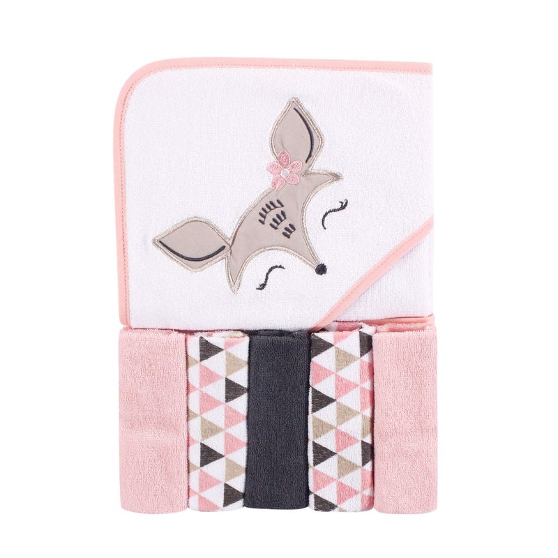 Luvable Friends Unisex Baby Hooded Towel with Five Washcloths, Deer, One Size - Image 1