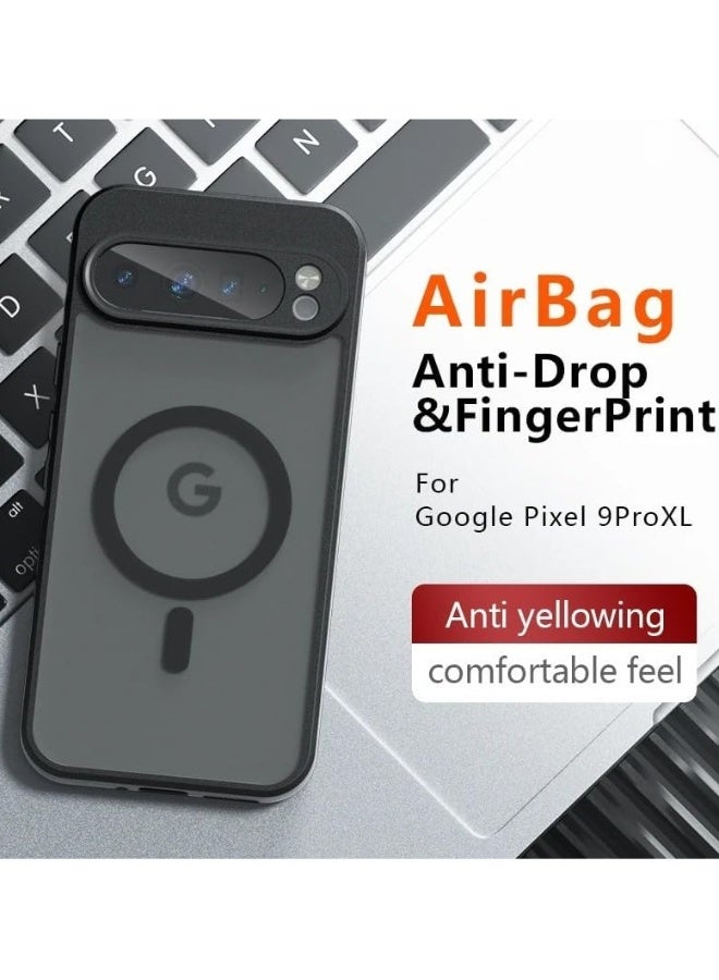 Magnetic Case Compatible with Google Pixel 9 XL 5G Case, Frosted Armor Back Cover Airbag Shockproof TPU Bumper Matte Black Cover Support Wireless Charging - Image 2
