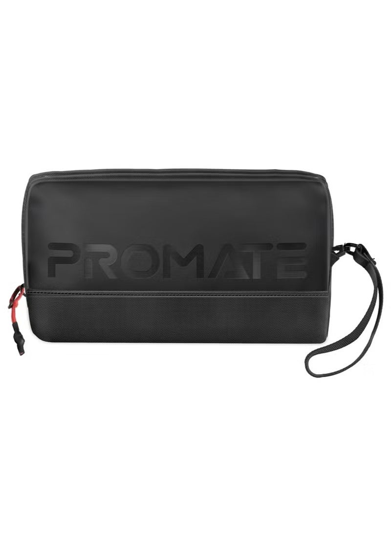 PROMATE Promate Lightweight Tech Organizer Pouch with Multiple Compartments and Pockets, Water-Resistant CORDURA 1200D Fabric, Reinforced Stitching, Stylish Design, Durable Zipper, Perfect for Travel and Everyday Use – Vali Black  - Image 1