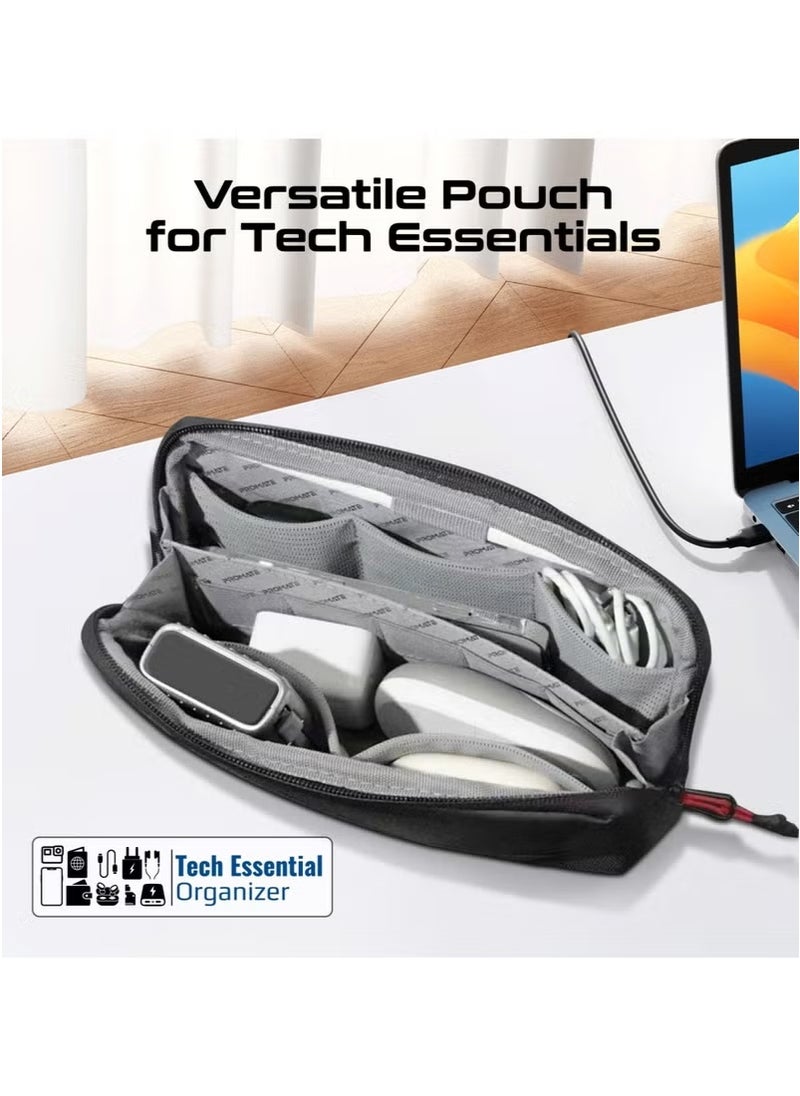PROMATE Promate Lightweight Tech Organizer Pouch with Multiple Compartments and Pockets, Water-Resistant CORDURA 1200D Fabric, Reinforced Stitching, Stylish Design, Durable Zipper, Perfect for Travel and Everyday Use – Vali Black  - Image 2