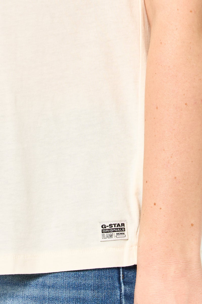 G-Star RAW Women Crew Neck Short Sleeve Brand Logo T-Shirt, Beige - Image 3