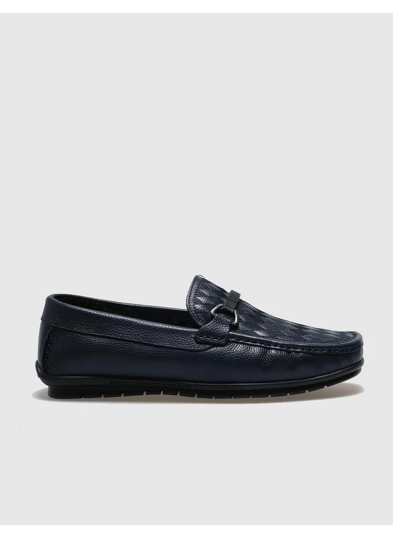 كاباني Genuine Leather Navy Blue Shearling Men's Loafer