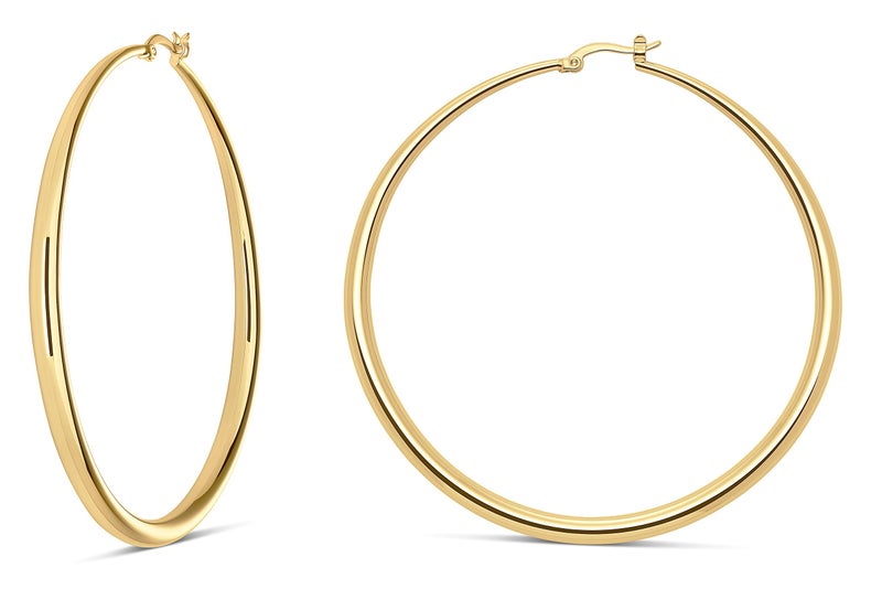 MILLA 14K Gold Hoop Earrings For Women, Silver Hoop Earrings & Rose Gold Earrings with Graduated Curvature (14K Gold Plated/Large - 2.8 in) - Image 1
