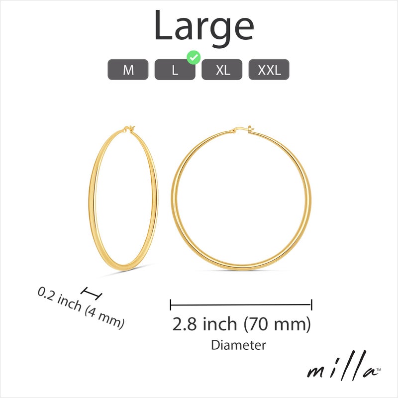 MILLA 14K Gold Hoop Earrings For Women, Silver Hoop Earrings & Rose Gold Earrings with Graduated Curvature (14K Gold Plated/Large - 2.8 in) - Image 3