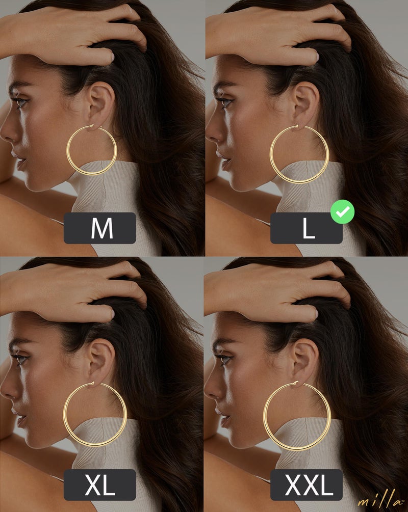 MILLA 14K Gold Hoop Earrings For Women, Silver Hoop Earrings & Rose Gold Earrings with Graduated Curvature (14K Gold Plated/Large - 2.8 in) - Image 4