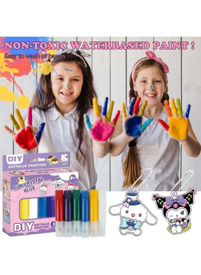 HANNEA® DIY Glass Painting Kit, Quick Dry Colored Resin Soft Glue Art Craft Kit for Kids & Adults, 6 Adorable Designs, DIY Keychain Charm Bag Ornament Craft Item, with Bead Chain - Image 3