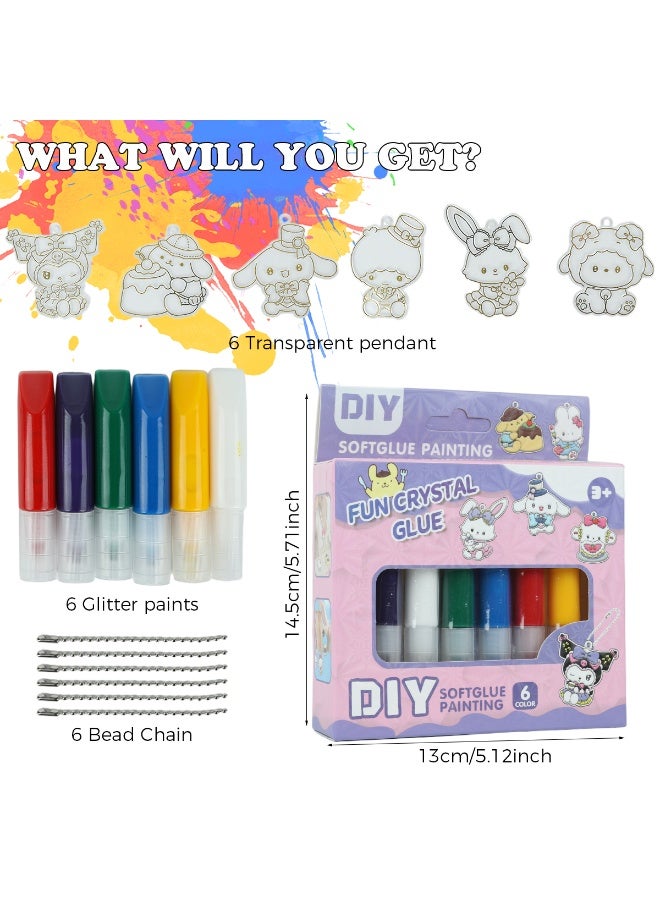 HANNEA® DIY Glass Painting Kit, Quick Dry Colored Resin Soft Glue Art Craft Kit for Kids & Adults, 6 Adorable Designs, DIY Keychain Charm Bag Ornament Craft Item, with Bead Chain - Image 5