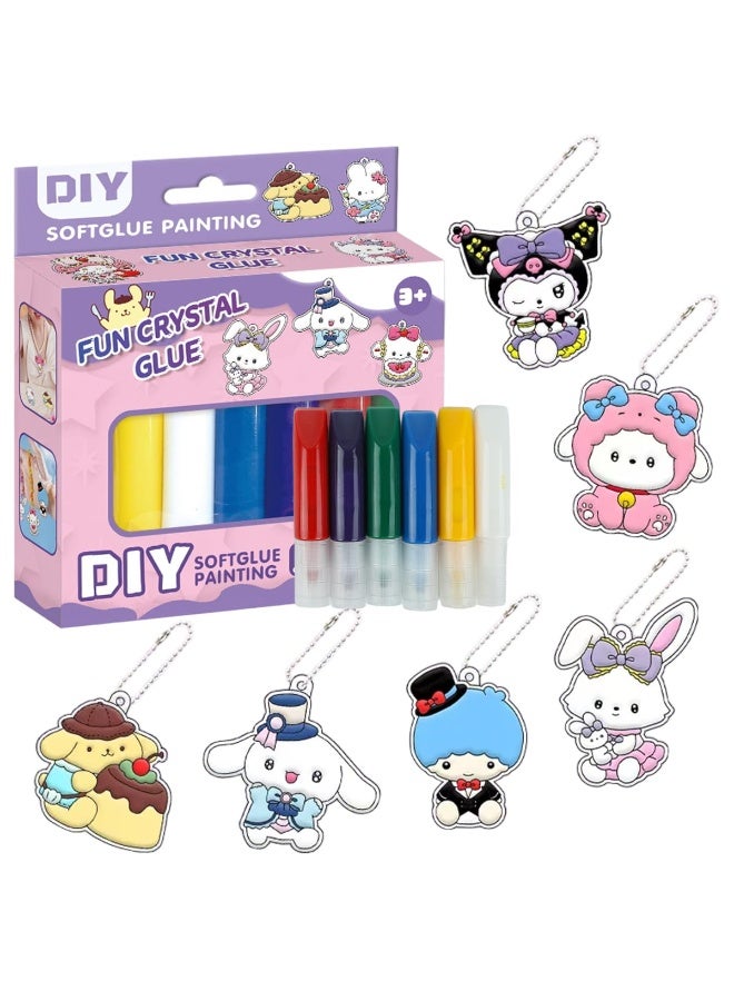 HANNEA® DIY Glass Painting Kit, Quick Dry Colored Resin Soft Glue Art Craft Kit for Kids & Adults, 6 Adorable Designs, DIY Keychain Charm Bag Ornament Craft Item, with Bead Chain - Image 1