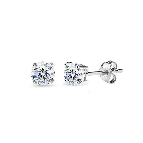 B. BRILLIANT Sterling Silver 4mm Round Solitaire AAA Cubic Zirconia Stud Earrings for Women Men - Image 1